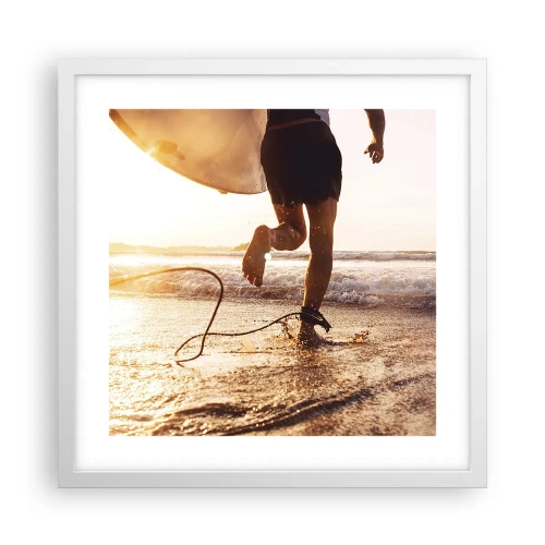Poster in einem weißen Rahmen - Um die Welle zu treffen - 40x40 cm