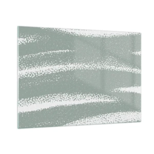 Glasbild - Bild auf glas - Weiße Streifen auf kühlem Grün - 100x70cm - Abstraktion im Winterklima - Moderne Wanddekoration für Wohnzimmer und Schlafzimmer ARTTOR