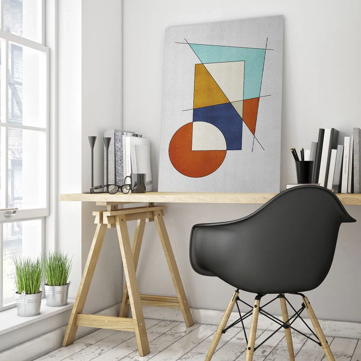 Glasbild - Bild auf glas - Eine modernistische Komposition aus geometrischen Formen und Farben - 70x100cm - Abstraktion: modernistisches Spiel - Moderne Wanddekoration für Wohnzimmer und Schlafzimmer ARTTOR