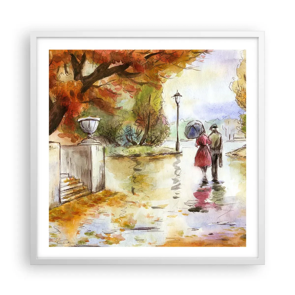 Poster in einem weißen Rahmen - Romantischer Herbst im Park - 60x60 cm