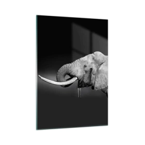 Glasbild - Bild auf glas - Schwarz-Weiß-Porträt eines Elefanten mit Rüssel - 50x70cm - Ja, gut jetzt - Moderne Wanddekoration für Wohnzimmer und Schlafzimmer ARTTOR