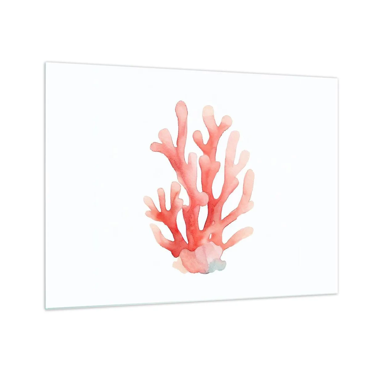 Glasbild - Bild auf glas - Aquarell rosa Koralle auf weißem Hintergrund - 70x50cm - Korallenfarbene Koralle - Moderne Wanddekoration für Wohnzimmer und Schlafzimmer ARTTOR