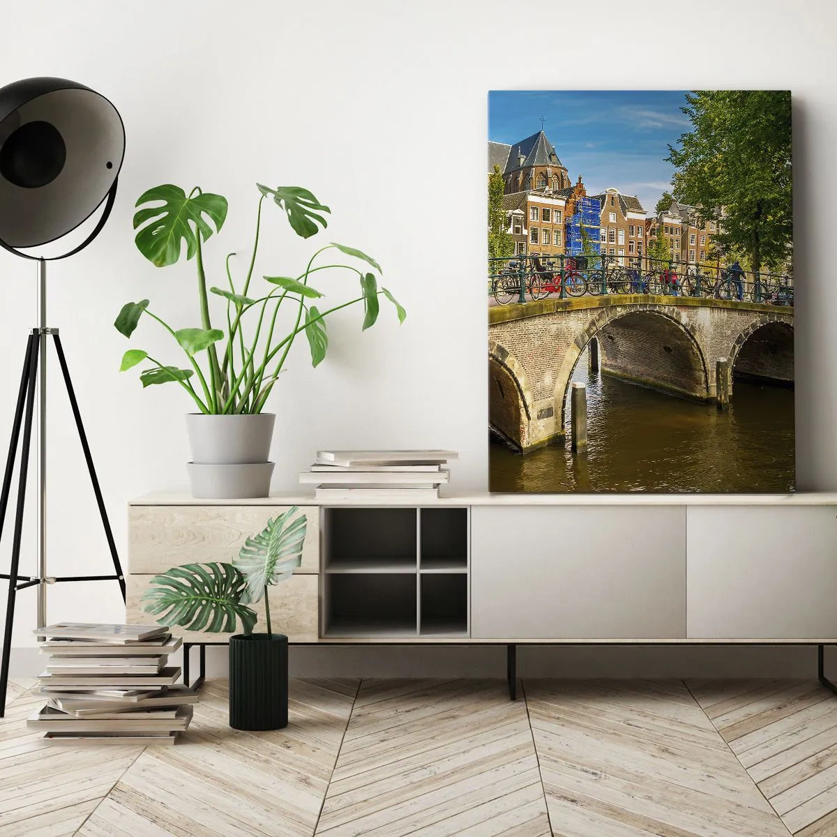 Bild auf Leinwand - Leinwandbild - Frühling am Kanal - 45x80 cm