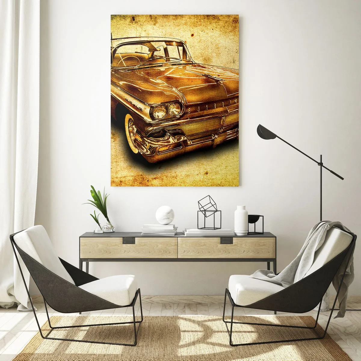 Glasbild - Bild auf glas - Ein Oldtimer mit Vintage-Hintergrund - 50x70cm - Die unvergängliche Schönheit der Klassiker - Moderne Wanddekoration für Wohnzimmer und Schlafzimmer ARTTOR
