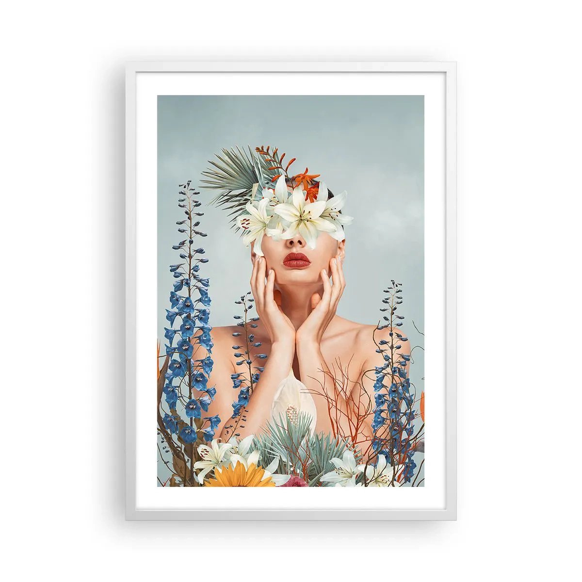 Poster in einem weißen Rahmen - Frau - Blume - 50x70 cm