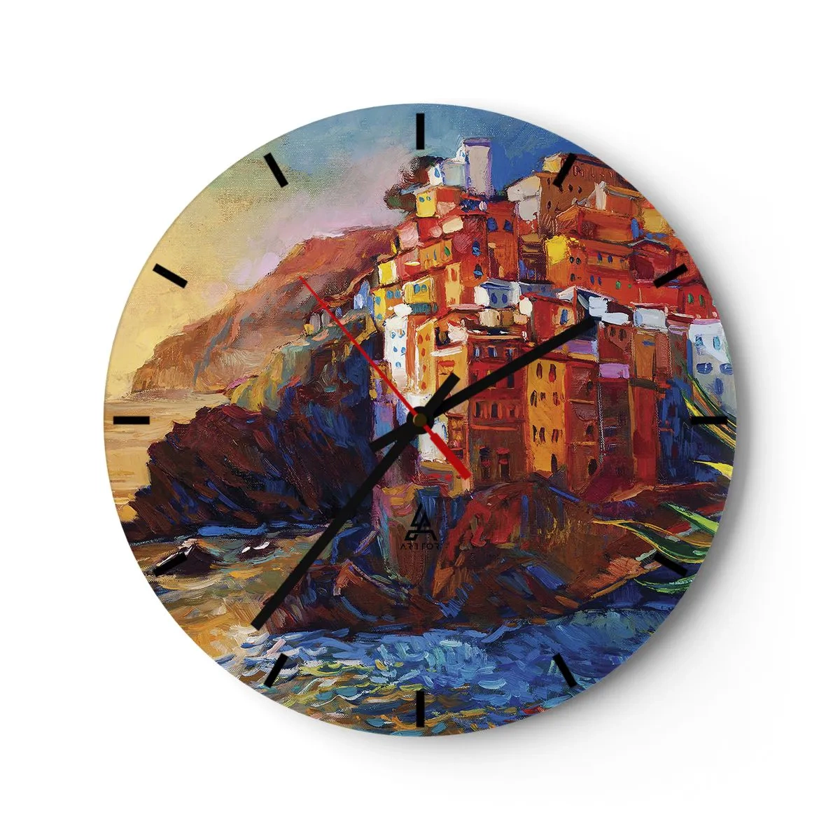 Wanduhr - Glasuhr - Ein malerisches Dorf an einer felsigen Küste - 30x30cm - Italienische Atmosphäre - Moderne Wanddekoration für Wohnzimmer, Küche und Schlafzimmer ARTTOR