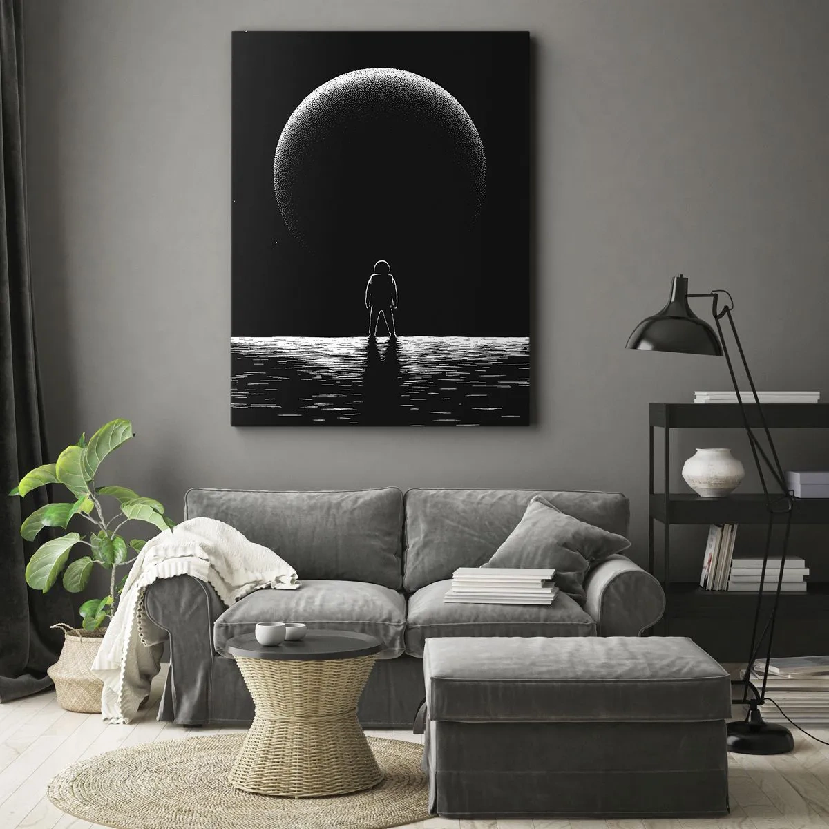 Bild auf Leinwand - Leinwandbild - Ein Astronaut vor dem Hintergrund eines großen Planeten im Weltraum - 50x70cm - Angesicht zu Angesicht - Moderne Wanddekoration für Wohnzimmer und Schlafzimmer ARTTOR