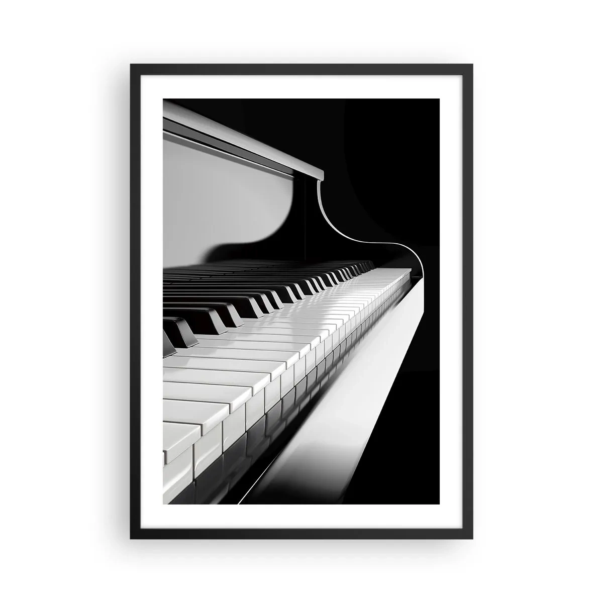 Poster in einem schwarzem Rahmen - Schwarz-Weiß-Nahaufnahme einer Klaviertastatur - 50x70cm - Harmonie von Formen und Farben - Moderne Wanddekoration für Wohnzimmer und Schlafzimmer ARTTOR
