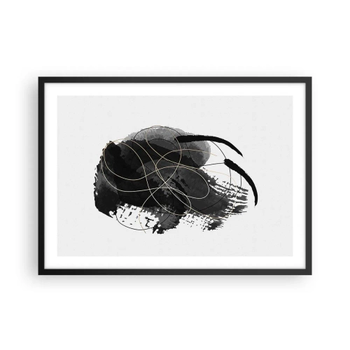 Poster in einem schwarzem Rahmen - Abstraktion in Schwarz und Gold auf weißem Hintergrund - 70x50cm - Aus Schwarz entstanden - Moderne Wanddekoration für Wohnzimmer und Schlafzimmer ARTTOR