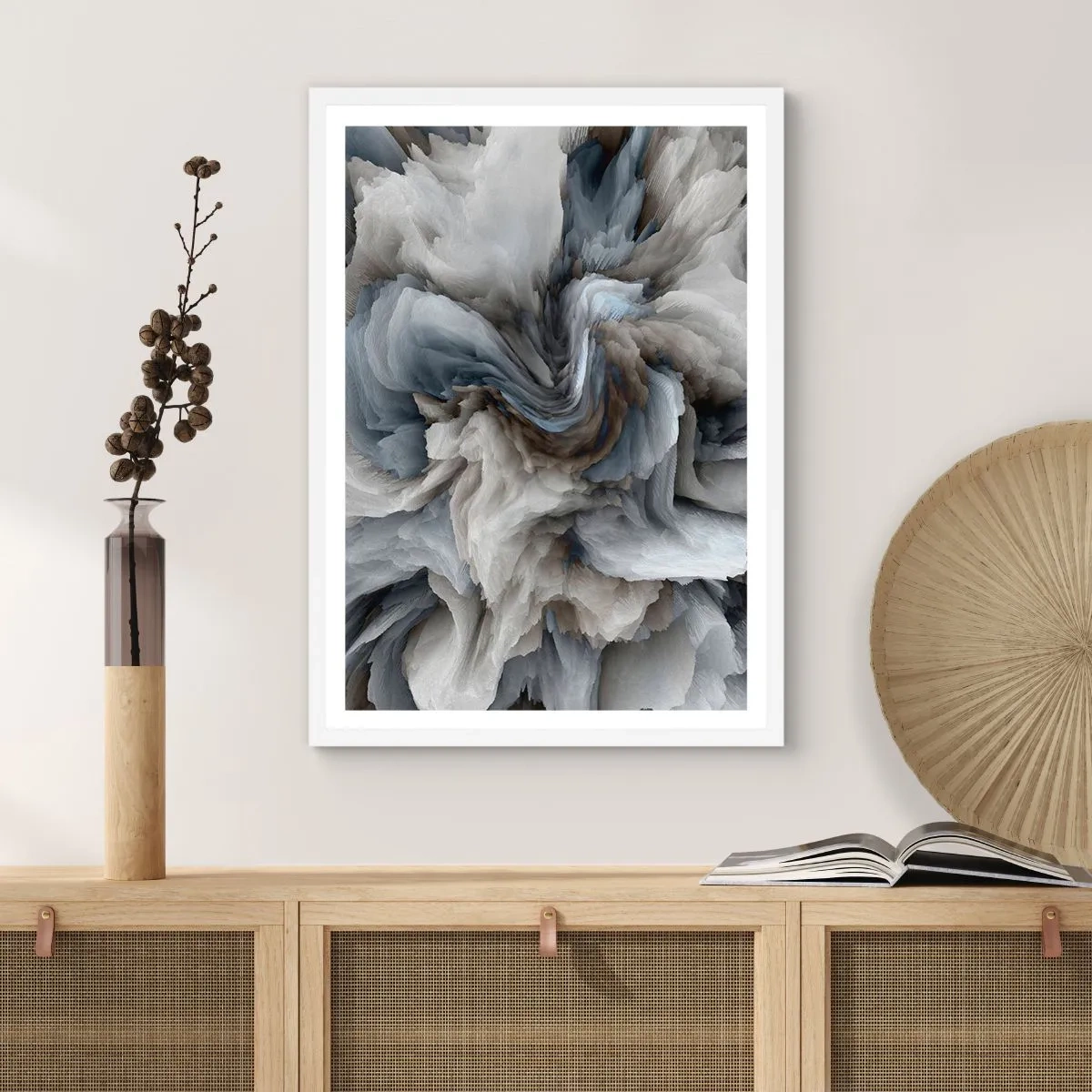 Poster in einem weißen Rahmen - Stein und Blume - 50x70 cm
