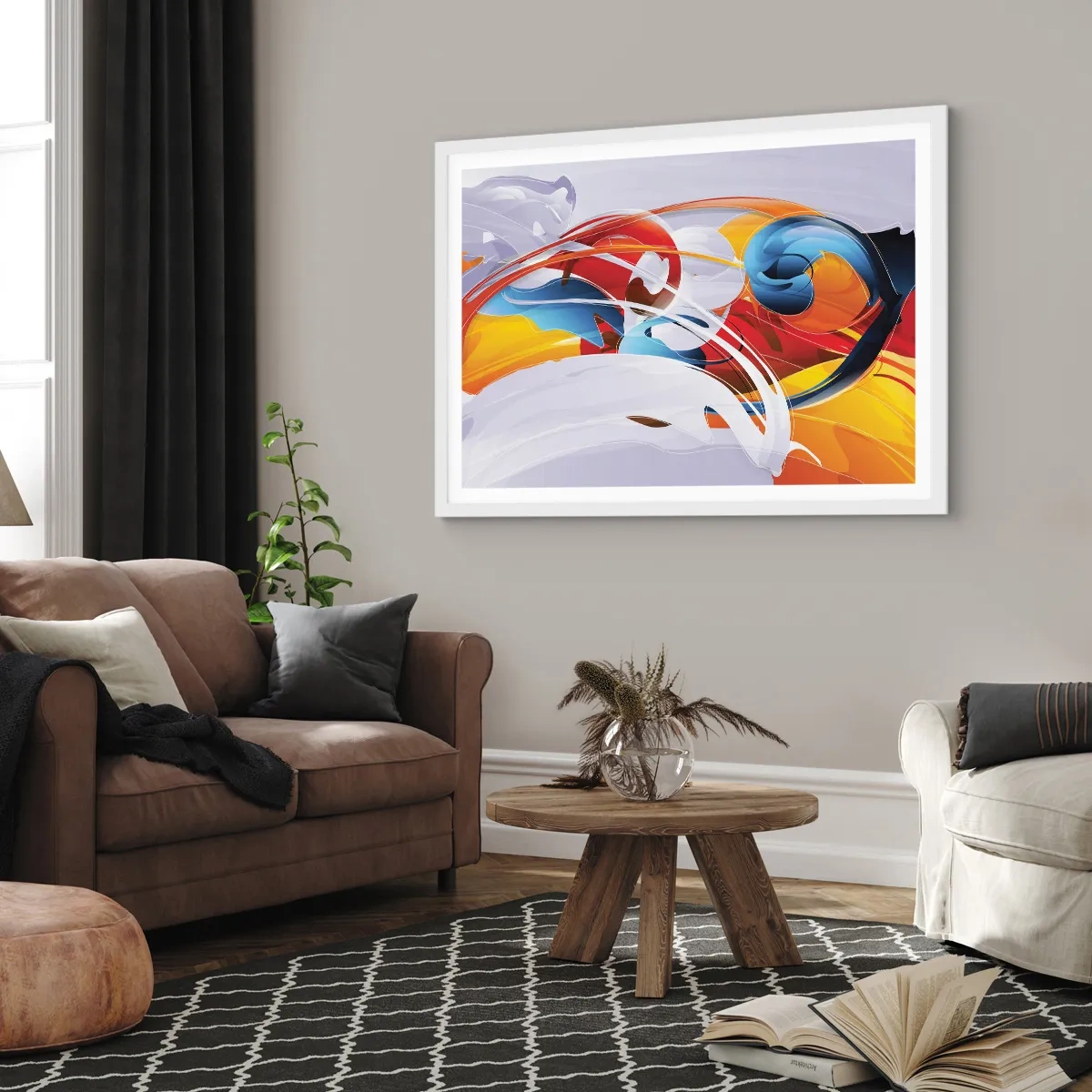 Poster in einem weißen Rahmen - Der Tanz der Elemente - 91x61 cm