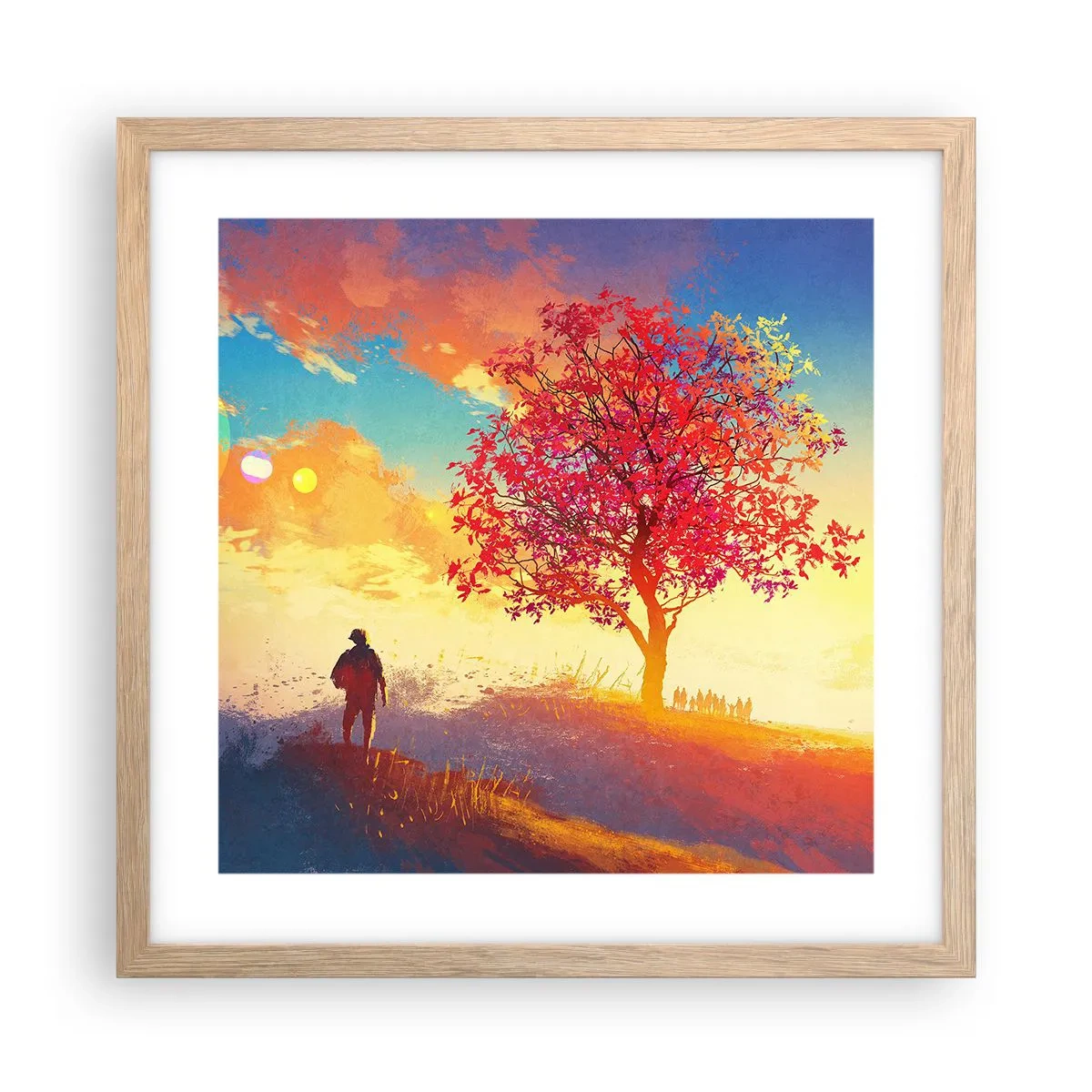 Poster in einem Rahmen aus heller Eiche - Pilger am Ziel - 40x40 cm