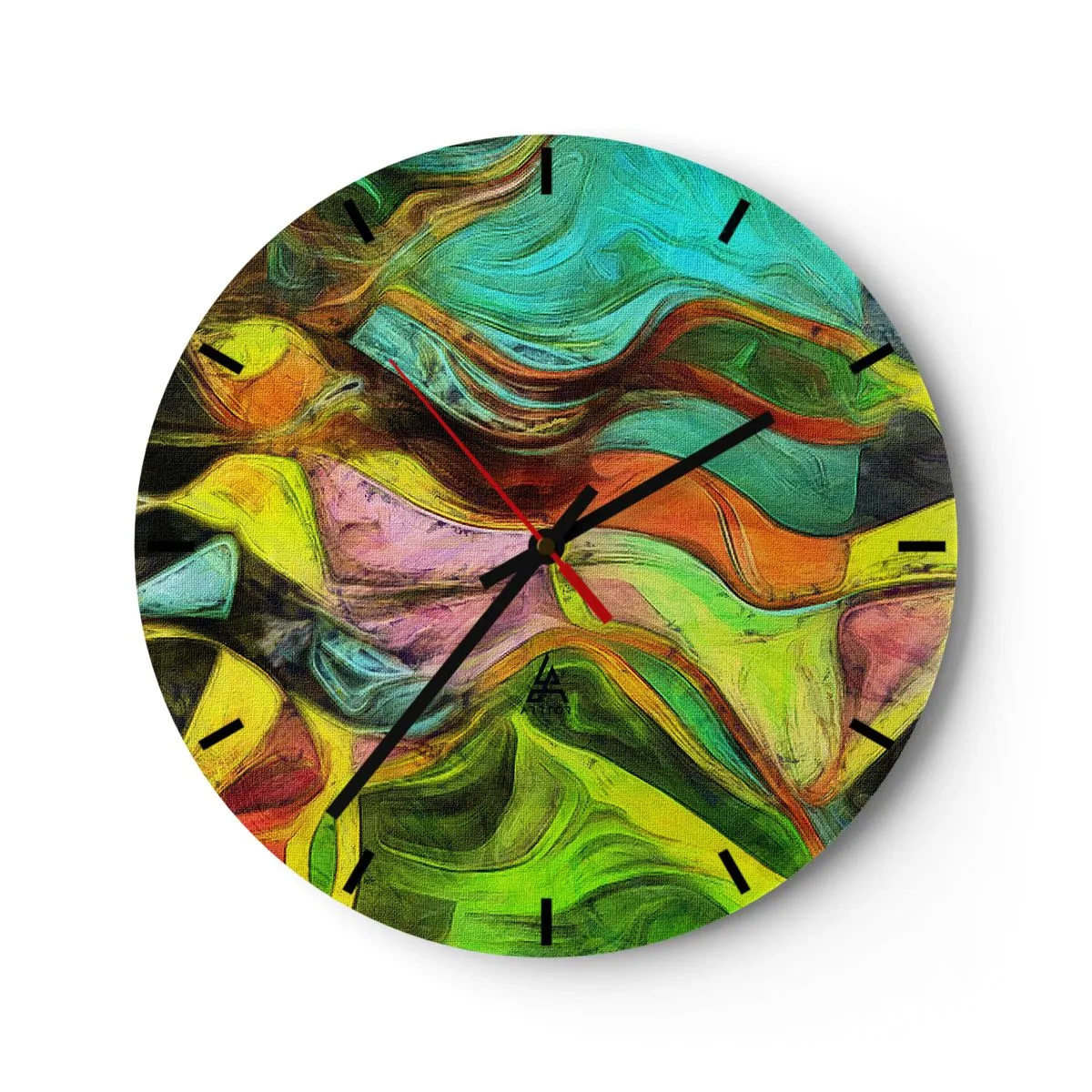 Wanduhr - Glasuhr - Farbenfrohe Abstraktion mit dynamischen Linien und Formen - 30x30cm - Bewegung ist Leben - Moderne Wanddekoration für Wohnzimmer, Küche und Schlafzimmer ARTTOR