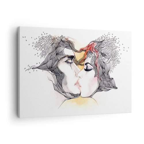 Bild auf Leinwand - Leinwandbild - Künstlerisches Paarportrait mit abstrakten Haarmotiven - 70x50cm - Die Welt existiert nicht - Moderne Wanddekoration für Wohnzimmer und Schlafzimmer ARTTOR