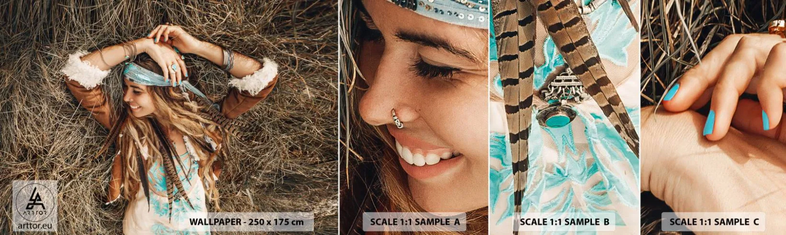 Fototapetenmuster Standard Eco - Auf dem Weg in den Sommer der Liebe - Boho, Frau, Schmuck - 100x30 cm