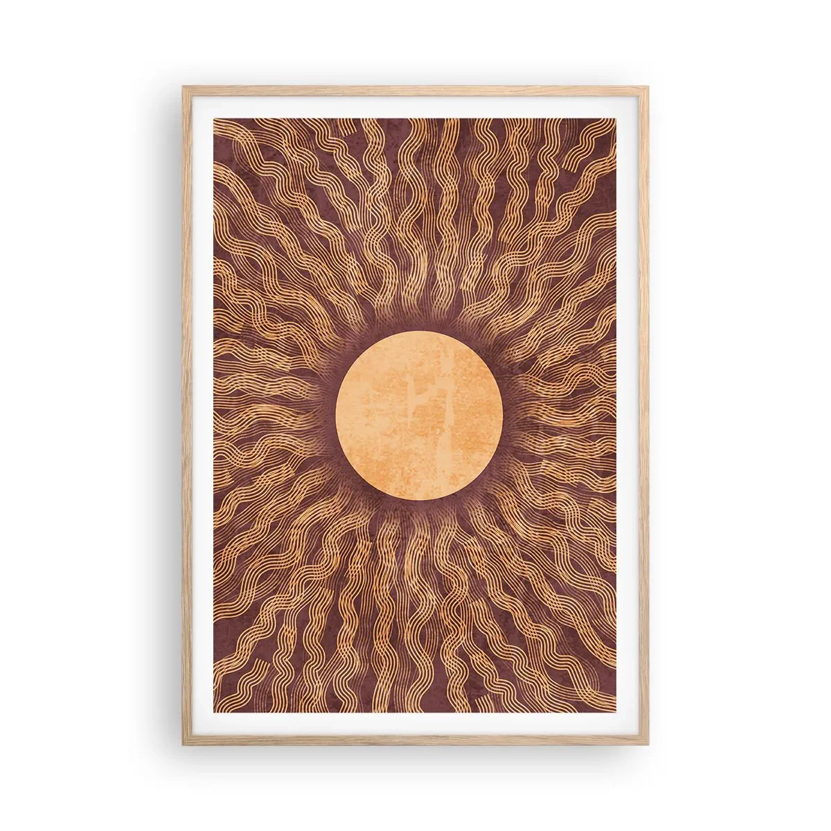 Poster in einem Rahmen aus heller Eiche - Sonnensymbol - 70x100 cm