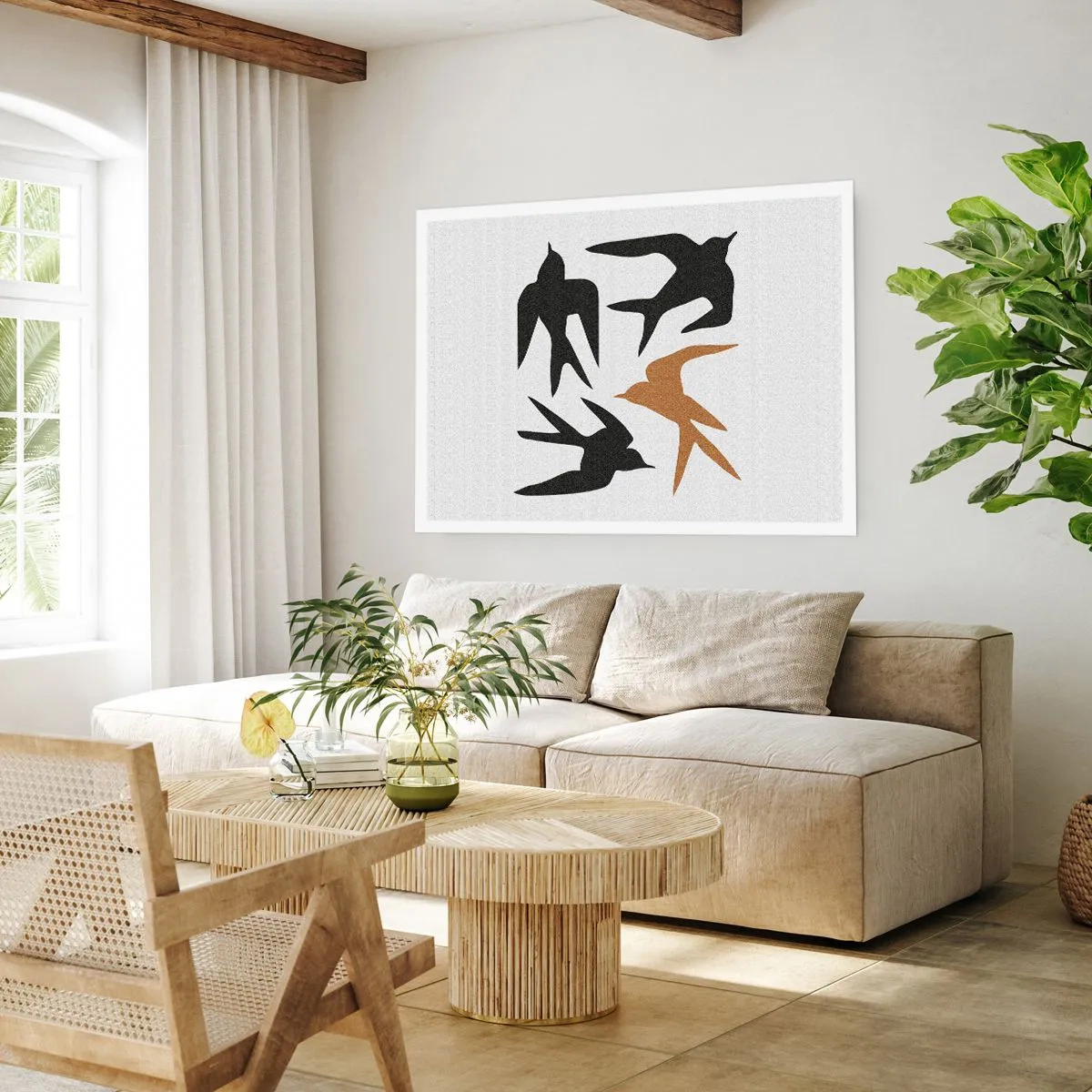 Poster - Silhouetten von Schwalben in Schwarz und Gold - 100x70cm - Schwalbenspaß - Moderne Wanddekoration für Wohnzimmer und Schlafzimmer ARTTOR