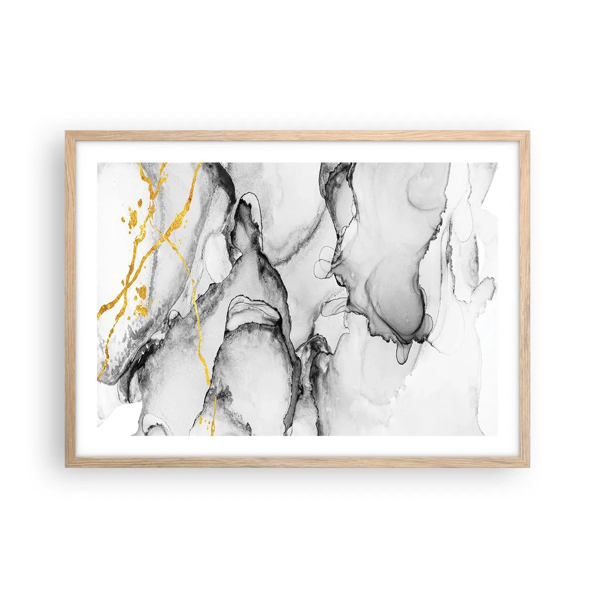 Poster in einem Rahmen aus heller Eiche - Komposition mit Goldmotiv - 70x50 cm