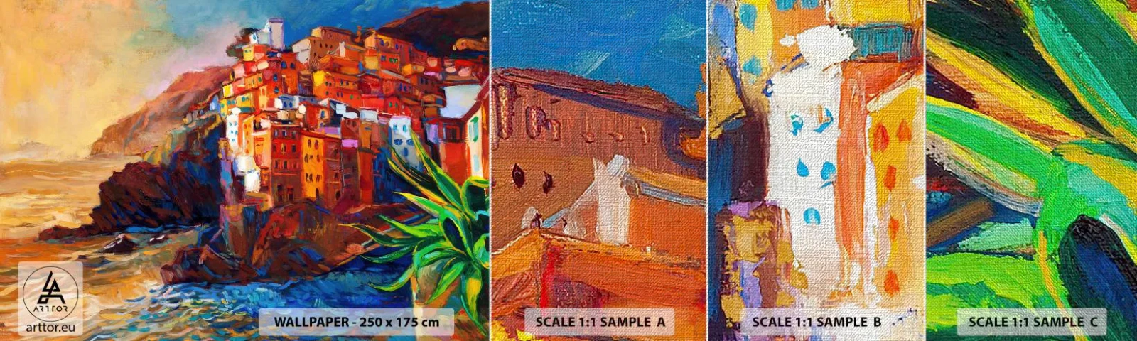 Fototapeten Muster Premium Canvas - Italienische Atmosphäre - Landschaft, Die Architektur, Meeresküste - 100x30 cm