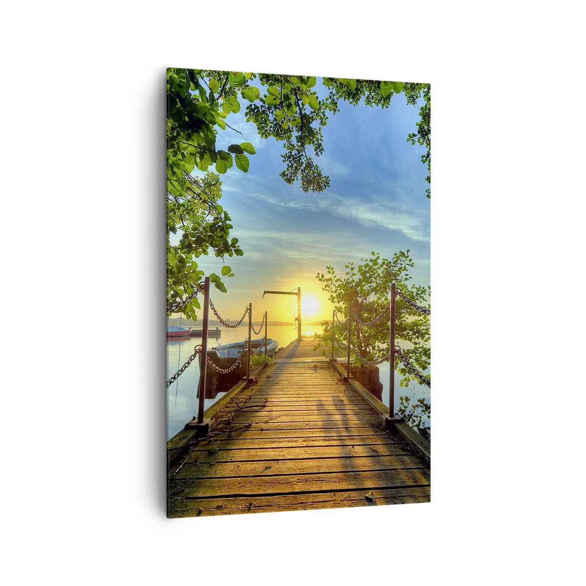 Bild auf Leinwand - Leinwandbild - Ein Pier über dem See in den Strahlen des Sonnenuntergangs - 80x120cm - Westen auf dem Wasser - Moderne Wanddekoration für Wohnzimmer und Schlafzimmer ARTTOR