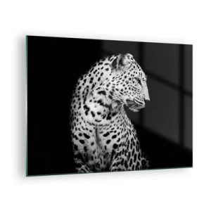 Glasbild - Bild auf glas - Ein Leopard in schwarz-weißem Licht vor einem Fenster - 70x50cm - Rechtes Profil perfekt! - Moderne Wanddekoration für Wohnzimmer und Schlafzimmer ARTTOR
