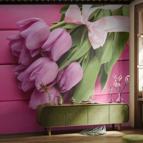 Fototapete Premium Sand - Nur für dich - Blumen, Tulpen, Blumenstrauß - 400x280 cm
