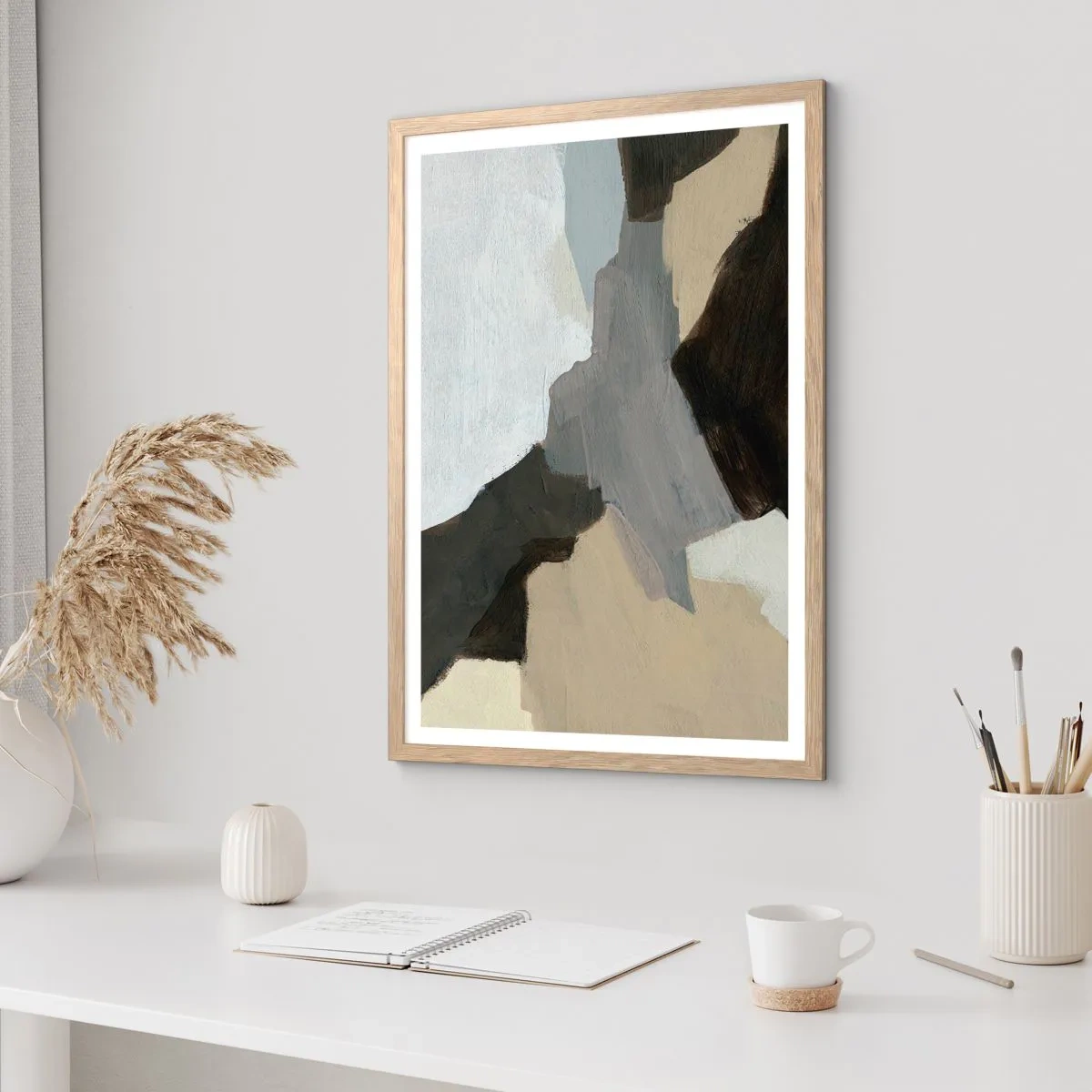 Poster in einem Rahmen aus heller Eiche - Abstraktion: Scheideweg des Graus - 61x91 cm