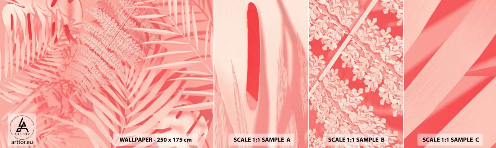 Fototapetenmuster Standard Eco - Rosa Konzept - Abstraktion, Palmblatt, Grafik - 100x30 cm