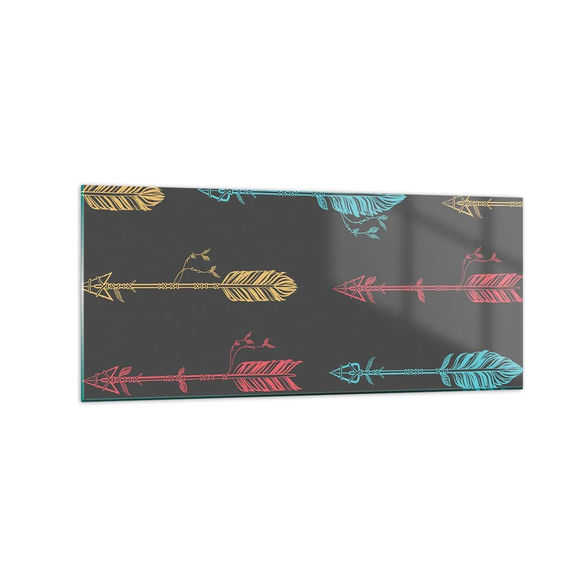 Glasbild - Bild auf glas - Stilisiertes Pfeilmuster in Pastellfarben auf dunklem Hintergrund - 120x50cm - In der Verordnung - Moderne Wanddekoration für Wohnzimmer und Schlafzimmer ARTTOR