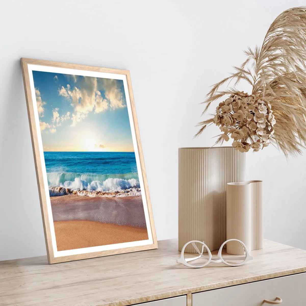 Poster in einem Rahmen aus heller Eiche - Bewegung und Stille zugleich - 50x70 cm