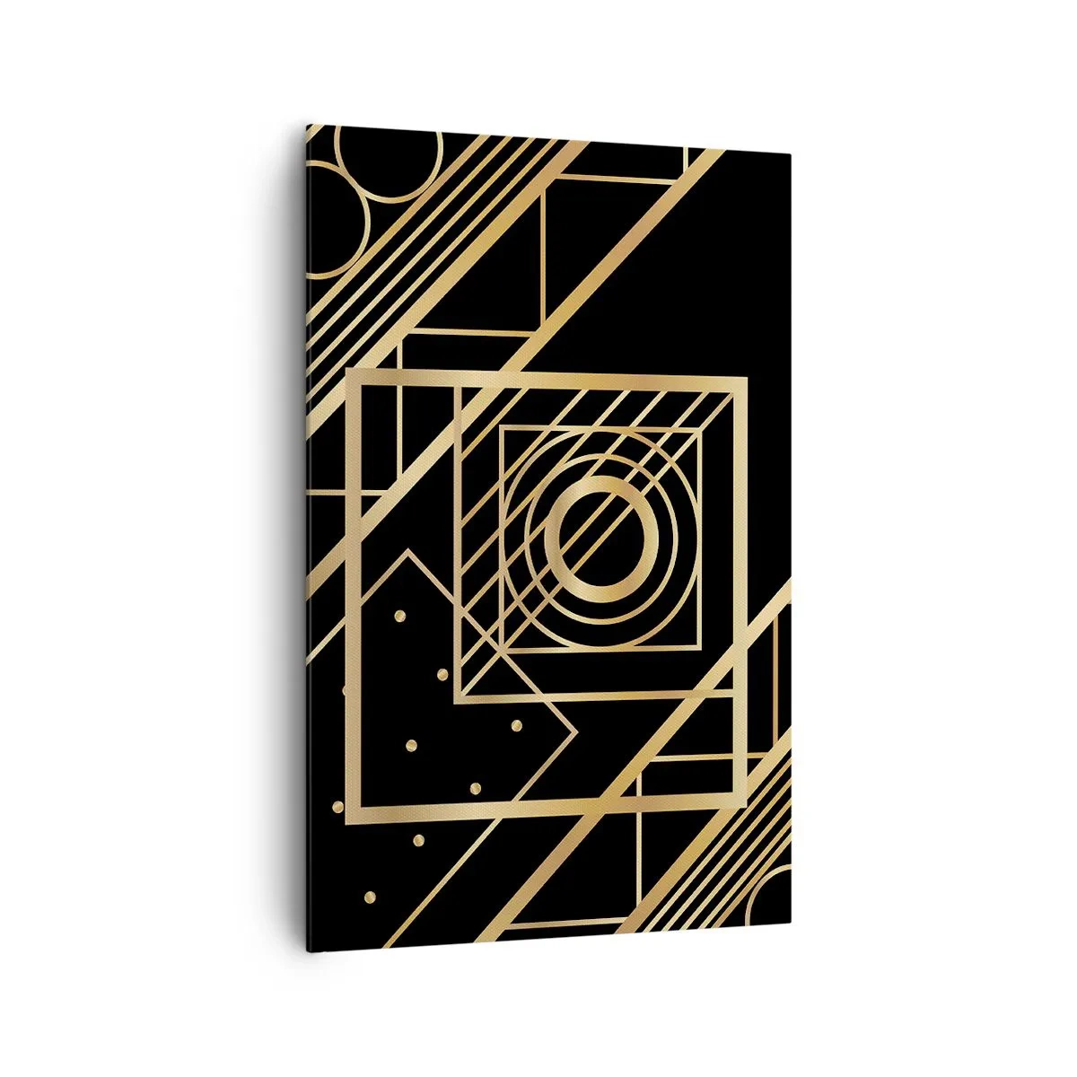 Bild auf Leinwand - Leinwandbild - Goldene geometrische Muster auf schwarzem Hintergrund - 80x120cm - Goldene Geometrie - Moderne Wanddekoration für Wohnzimmer und Schlafzimmer ARTTOR