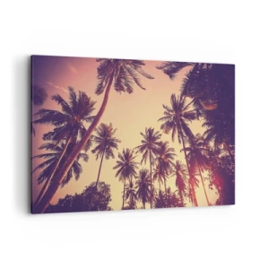 Bild auf Leinwand - Leinwandbild - Palmen vor dem Himmel mit warmen Sonnenuntergangsfarben - 120x80cm - Tropische Variante - Moderne Wanddekoration für Wohnzimmer und Schlafzimmer ARTTOR