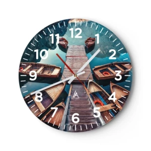 Wanduhr - Glasuhr - Ich warte am Yachthafen - 30x30 cm