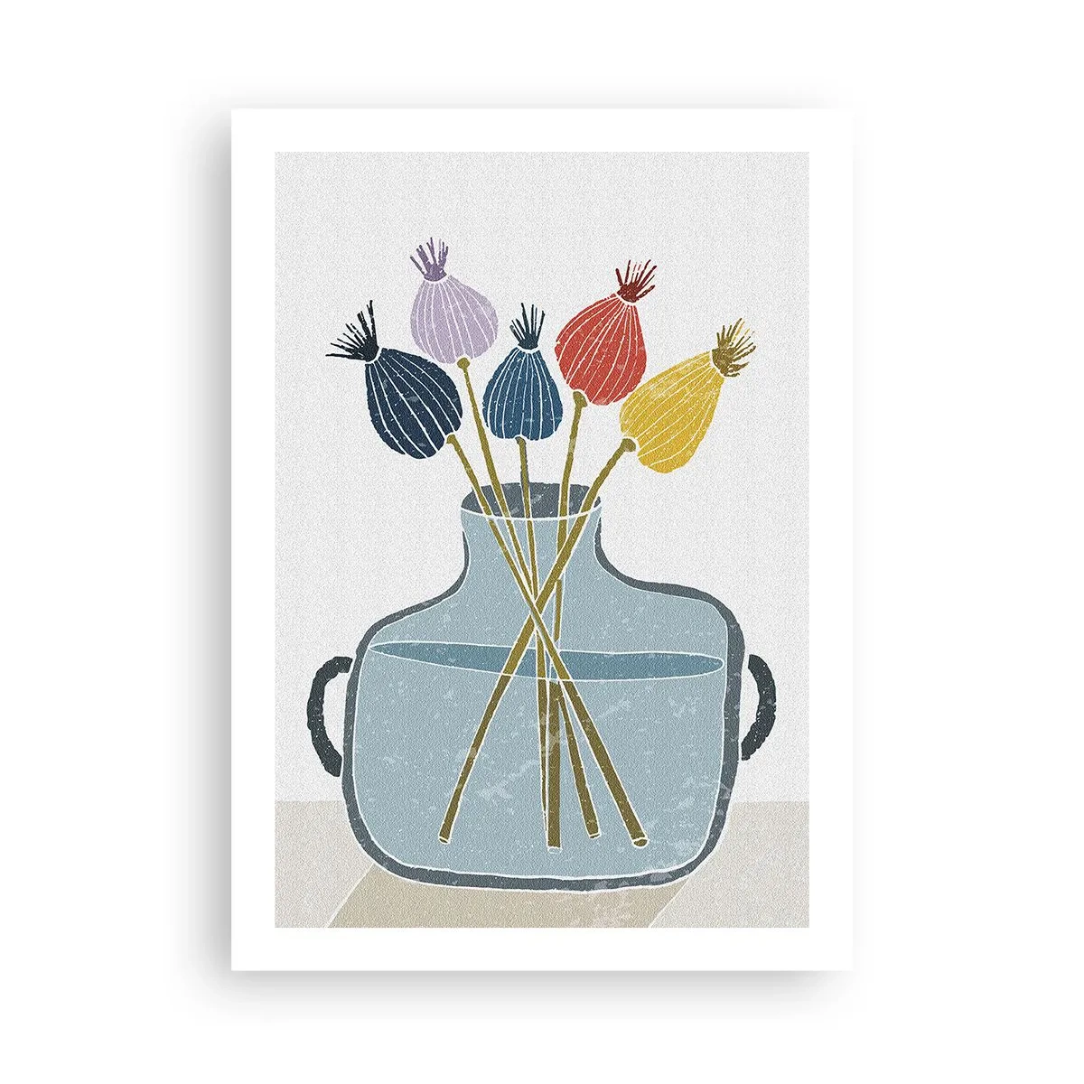 Poster - Eine minimalistische Komposition aus Mohnköpfen in einer Glasvase - 50x70cm - Es ist mucksmäuschenstill - Moderne Wanddekoration für Wohnzimmer und Schlafzimmer ARTTOR