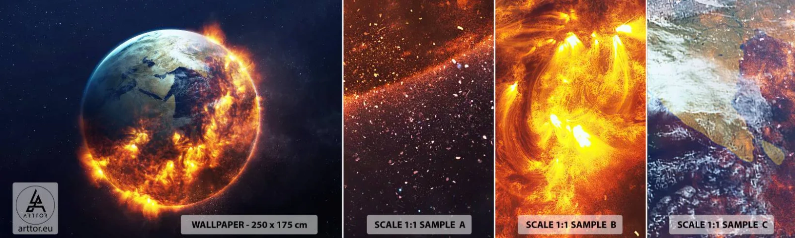 Fototapetenmuster Standard Eco - Die Flamme der Apokalypse - Kosmos, Planet Erde, Feuerflammen - 100x30 cm