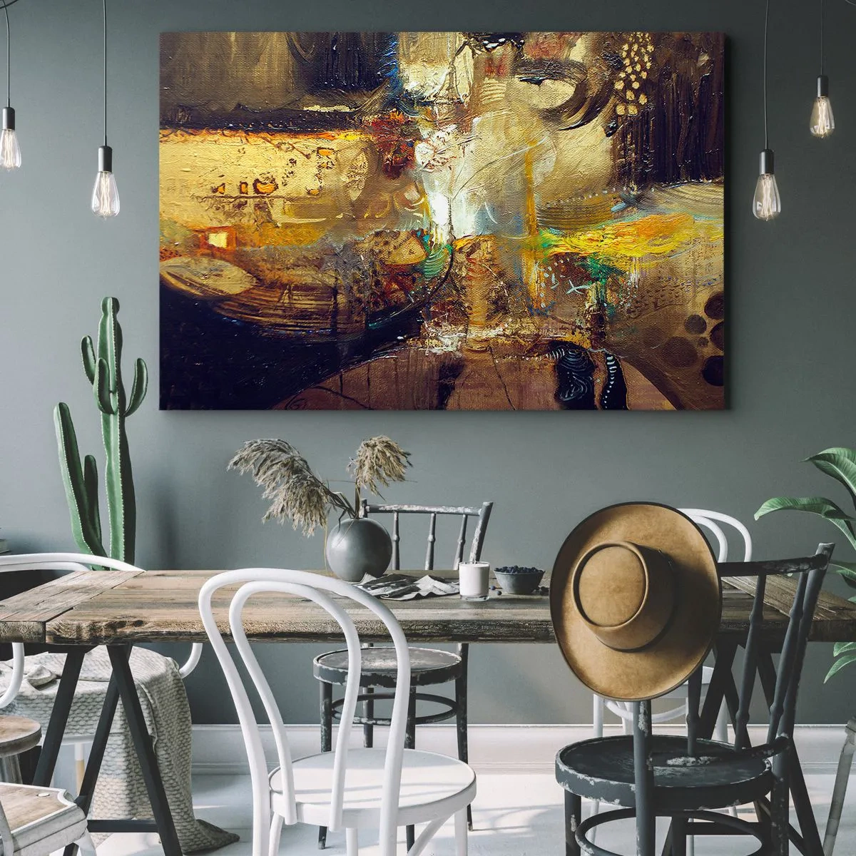 Bild auf Leinwand - Leinwandbild - Abstraktes Stillleben in warmen Farben - 120x80cm - Kalt, wärmer, heiß - Moderne Wanddekoration für Wohnzimmer und Schlafzimmer ARTTOR