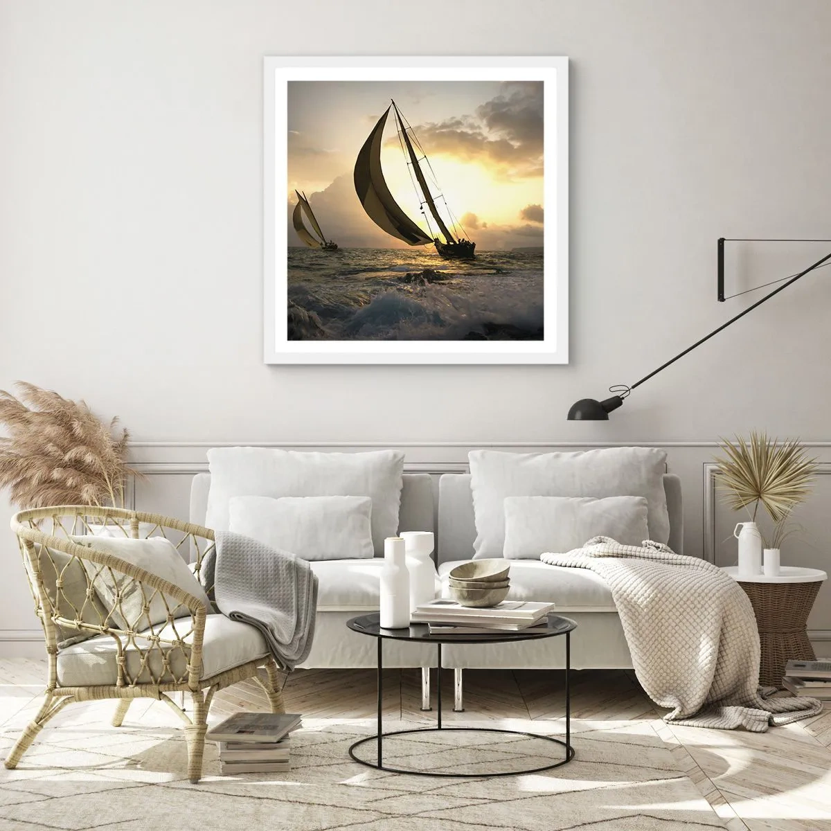 Poster in einem weißen Rahmen - Mit dem Wind und gegen den Wind - 30x30 cm