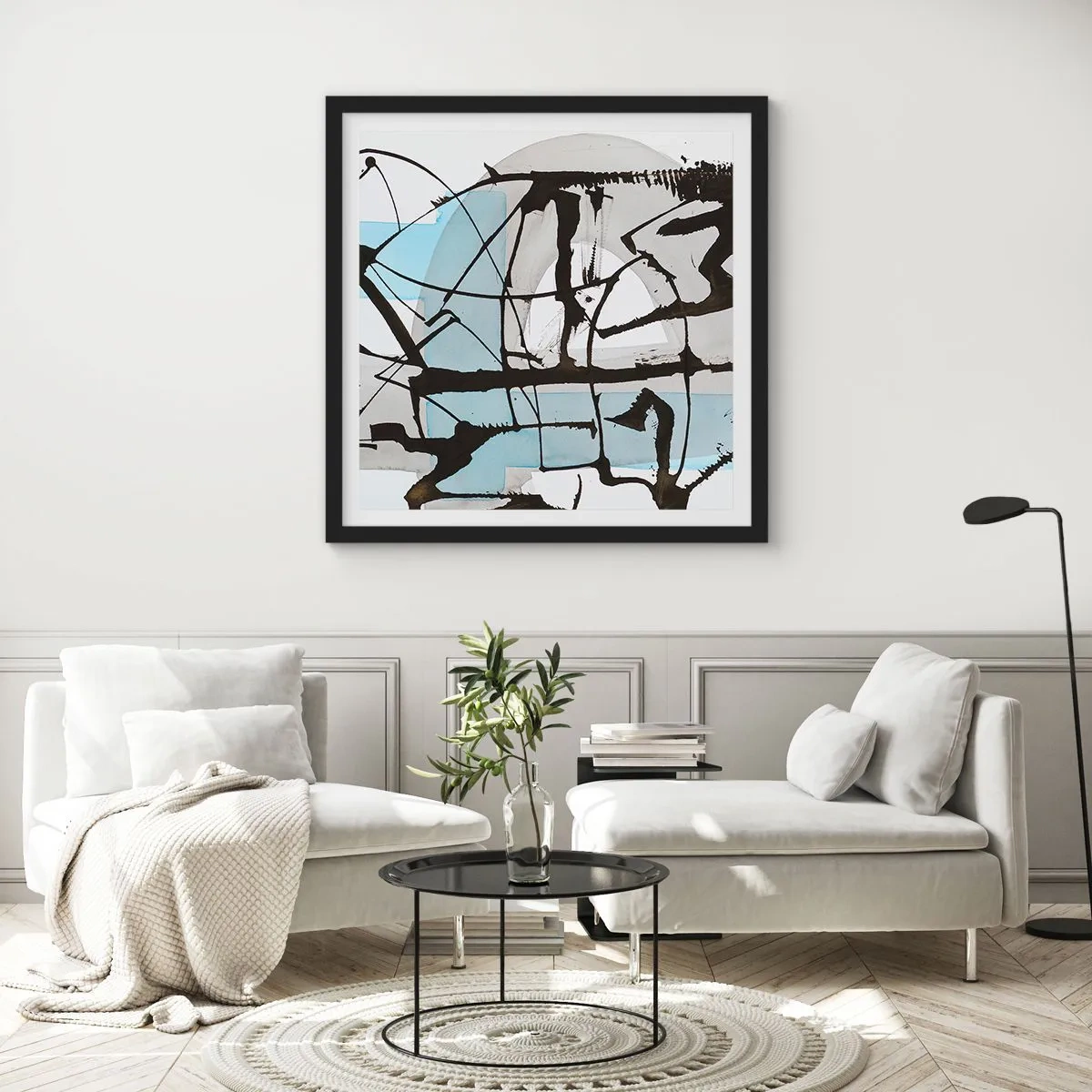 Poster in einem schwarzem Rahmen - Trotzdem blau - 50x50 cm