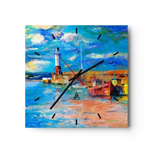 Wanduhr - Glasuhr - Ein Nachmittag in der Regenbogenbucht - 40x40 cm