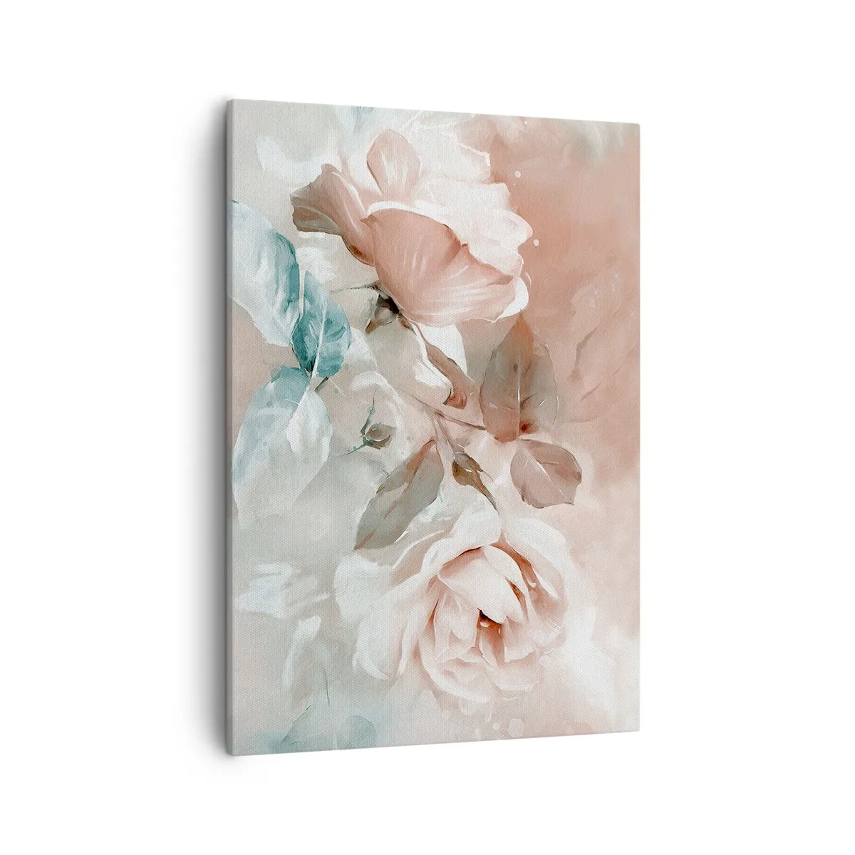 Bild auf Leinwand - Leinwandbild - Zarte Rosen in Pastelltönen auf hellem Untergrund - 50x70cm - Geist der Romantik - Moderne Wanddekoration für Wohnzimmer und Schlafzimmer ARTTOR