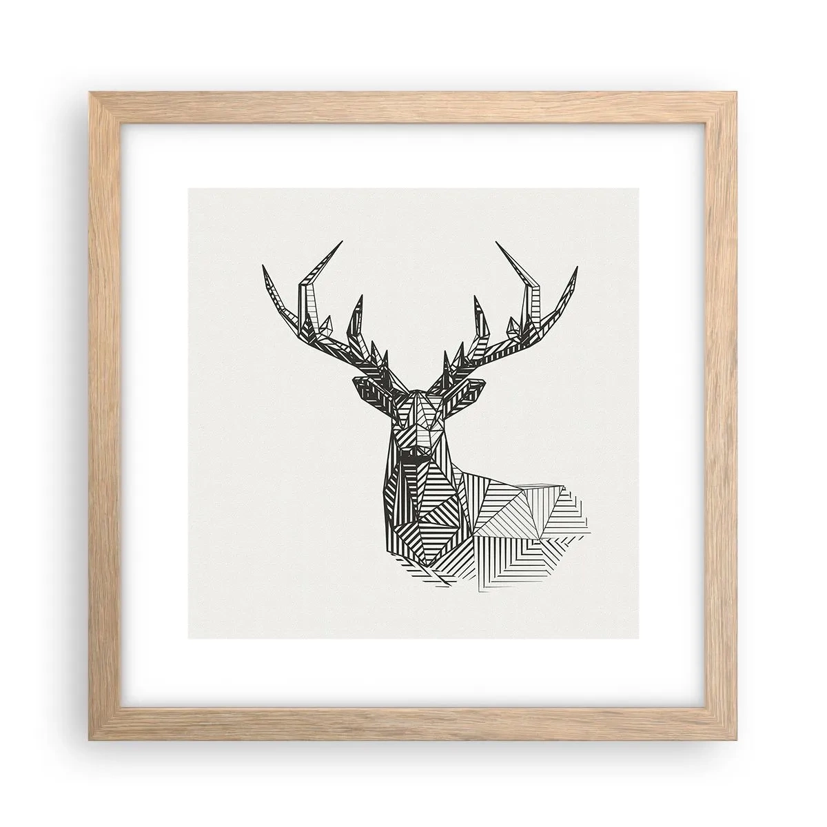 Poster in einem Rahmen aus heller Eiche - Ein Hirsch im kubistischen Stil - 30x30 cm