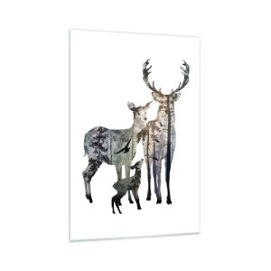 Glasbild - Bild auf glas - Waldlandschaft in den Silhouetten von Hirschen - 70x100cm - Familienfotografie - Moderne Wanddekoration für Wohnzimmer und Schlafzimmer ARTTOR