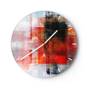 Wanduhr - Glasuhr - Abstrakte geometrische Formen in Rottönen - 30x30cm - Komposition leuchtet - Moderne Wanddekoration für Wohnzimmer, Küche und Schlafzimmer ARTTOR
