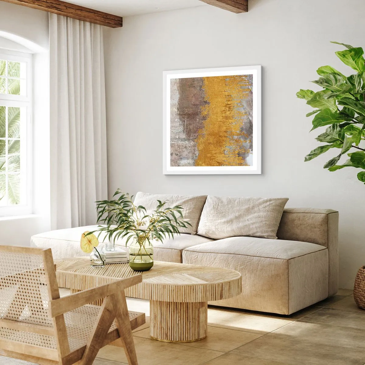 Poster in einem weißen Rahmen - Goldene Explosion - 30x30 cm