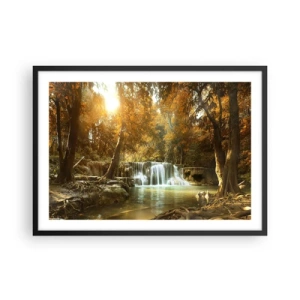 Poster in einem schwarzem Rahmen - Herbstlandschaft mit Wasserfall - 70x50cm - Parkkaskade - Moderne Wanddekoration für Wohnzimmer und Schlafzimmer ARTTOR
