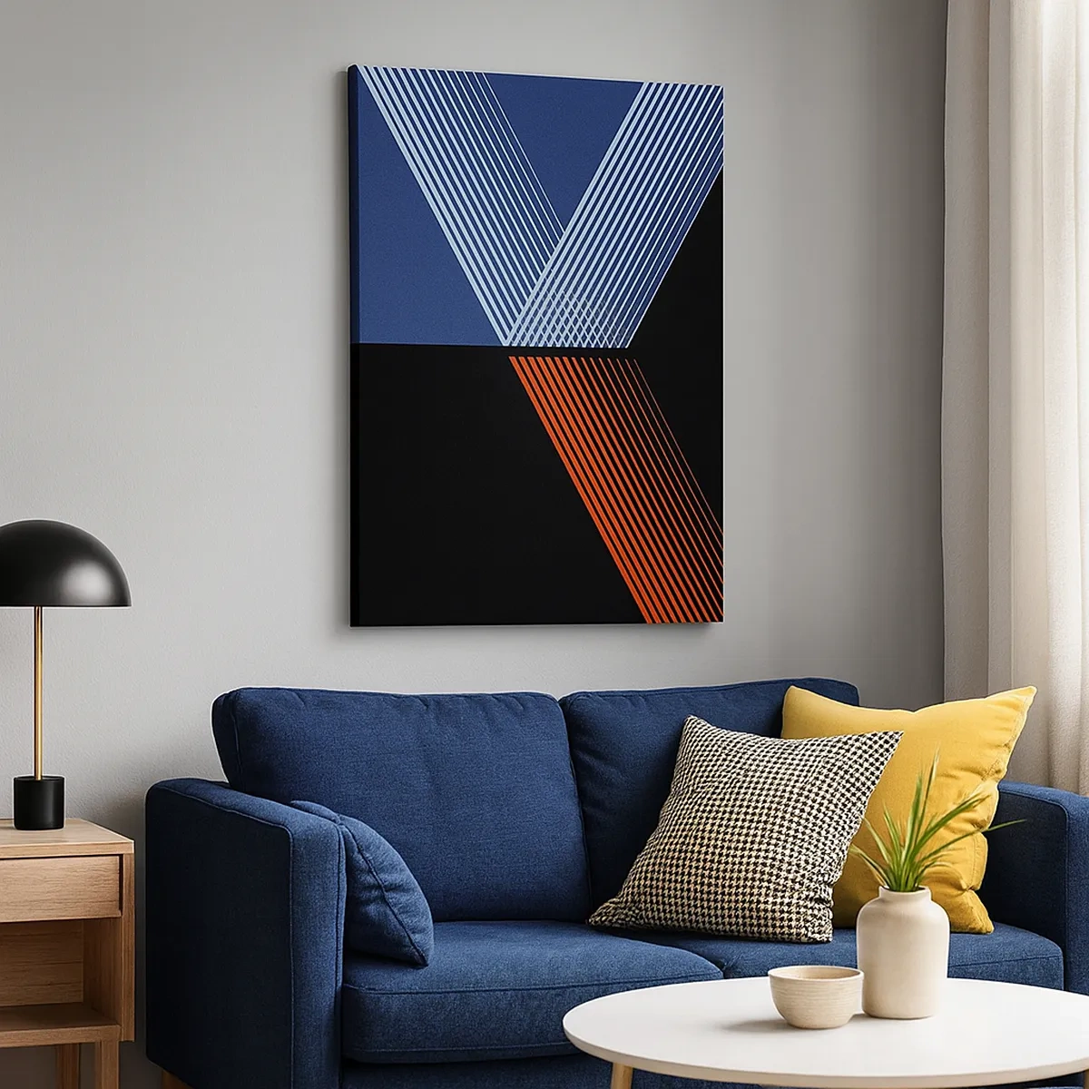 Bild auf Leinwand - Leinwandbild - Geometrische Linien in Rot- und Blautönen - 50x70cm - Eine einfache Geschichte - Moderne Wanddekoration für Wohnzimmer und Schlafzimmer ARTTOR