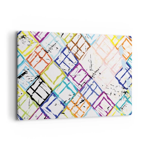 Bild auf Leinwand - Leinwandbild - Bunte Abstraktion mit geometrischen Formen auf weißem Hintergrund - 100x70cm - Zellen zu vermieten - Moderne Wanddekoration für Wohnzimmer und Schlafzimmer ARTTOR