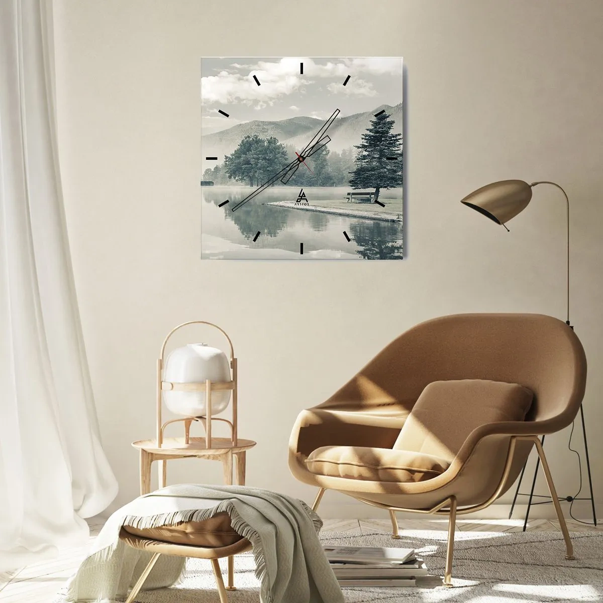 Wanduhr - Glasuhr - Der See schläft noch - 30x30 cm