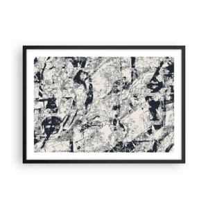 Poster in einem schwarzem Rahmen - Abstrakte Komposition in Schwarzweiß mit dynamischem Layout - 70x50cm - Durchdringung der Gegensätze - Moderne Wanddekoration für Wohnzimmer und Schlafzimmer ARTTOR