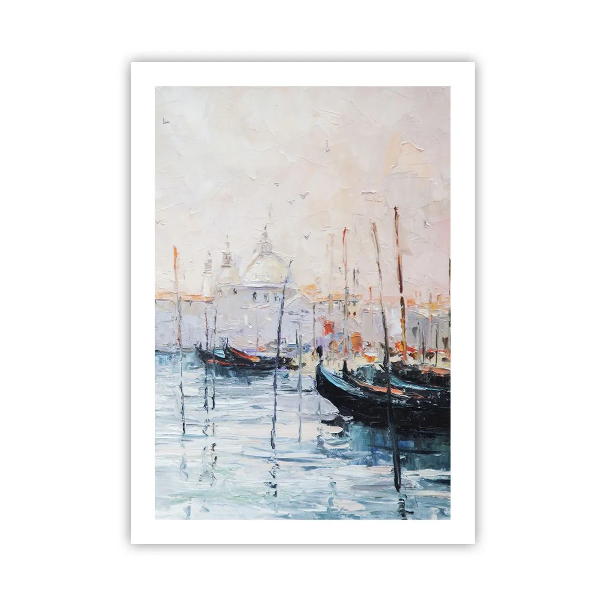 Poster - Venedig mit Gondeln im impressionistischen Malstil - 50x70cm - Hinter dem Wasser, hinter dem Nebel - Moderne Wanddekoration für Wohnzimmer und Schlafzimmer ARTTOR